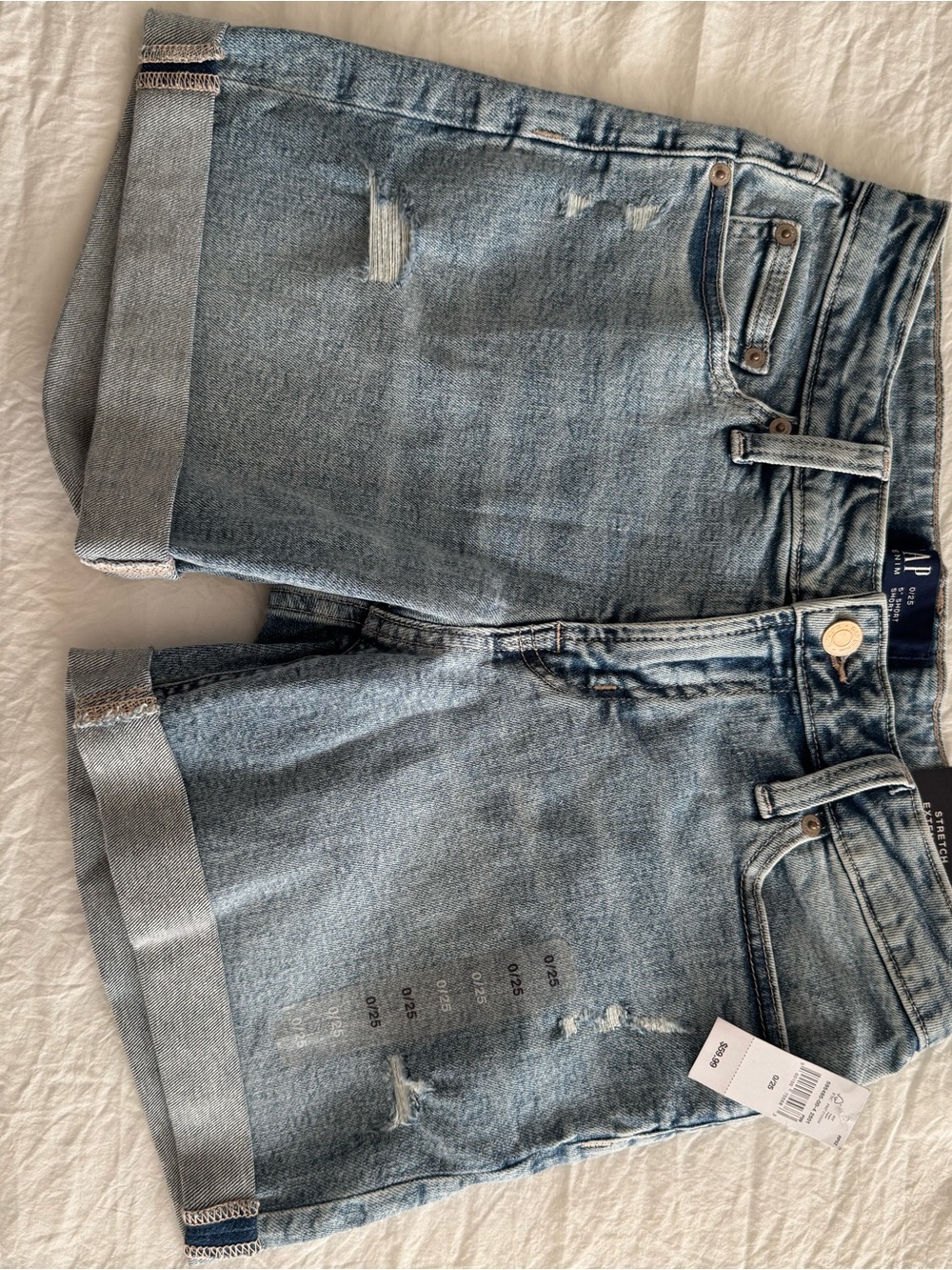 GAP Women's Light Wash Rolled-Hem Distressed Denim Shorts - Picture 5 of 11